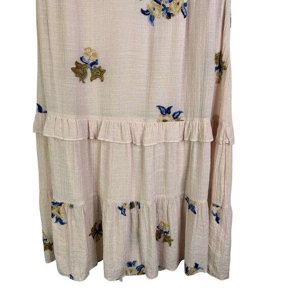 Figueroa & Flower Embroidered Tiered Midi Dress Flowy Floral Ruffle Large Tan L - Picture 5 of 15